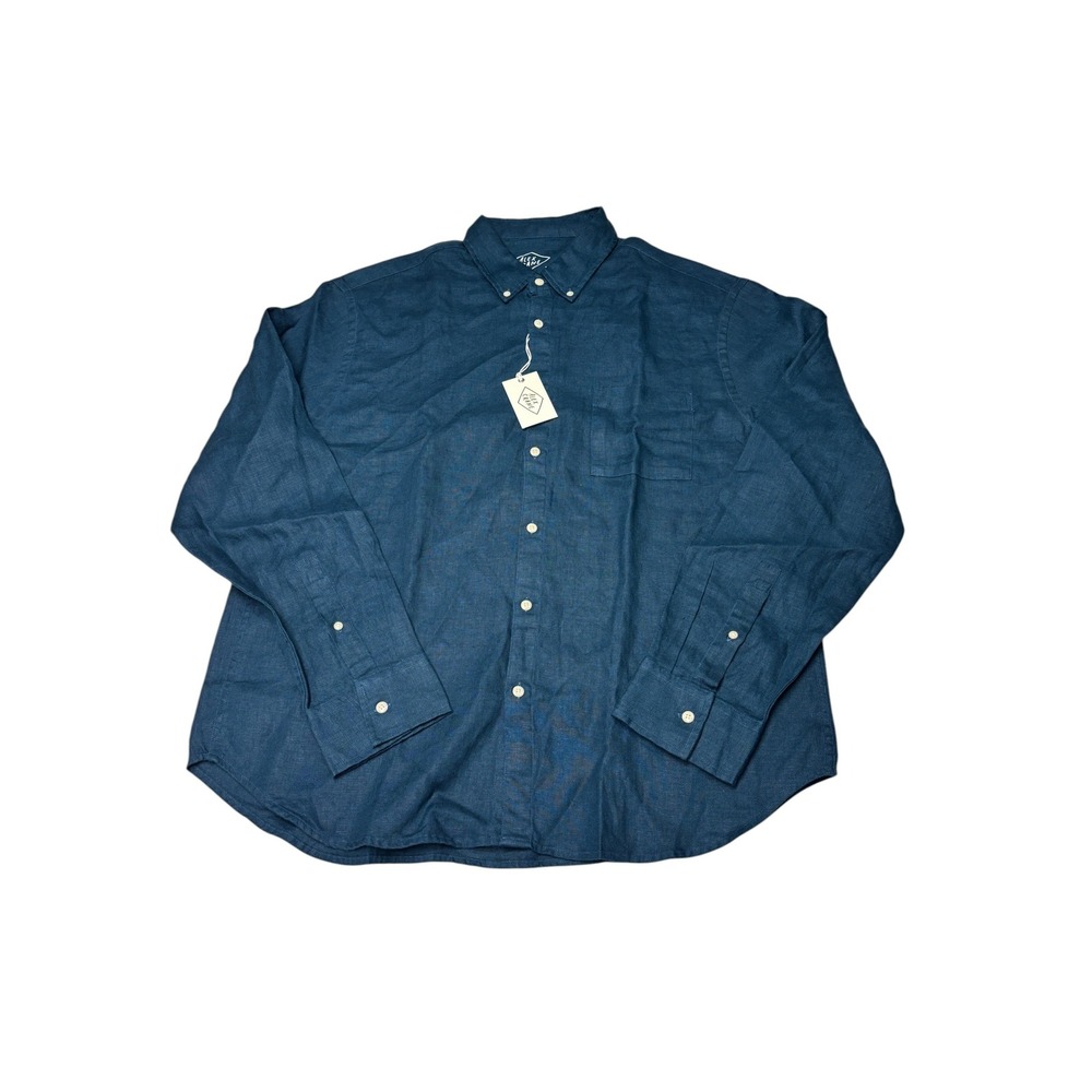 NWT Alex Crane Mens XXL Navy Blue 100% Linen Long Sleeve Button Down Shirt